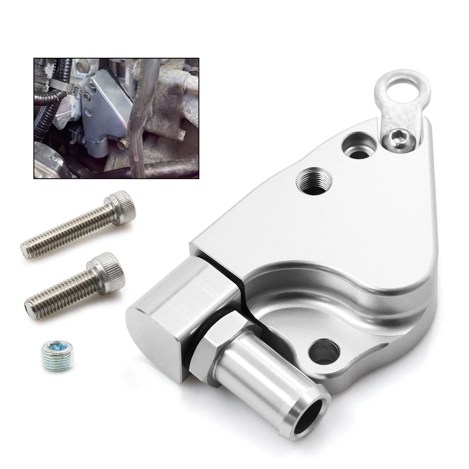Aluminium intake manifold coolant adapter for Honda K20 K24 engines showing connections