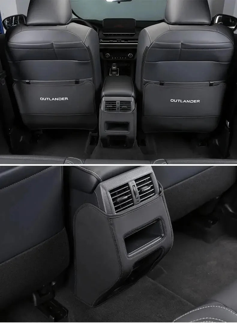 Set of three leather anti-kick pads for 2023 Mitsubishi Outlander seat and door armrest protection.