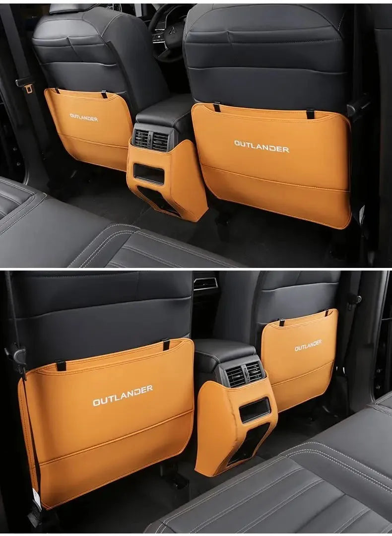 Set of three leather anti-kick pads for 2023 Mitsubishi Outlander seat and door armrest protection.