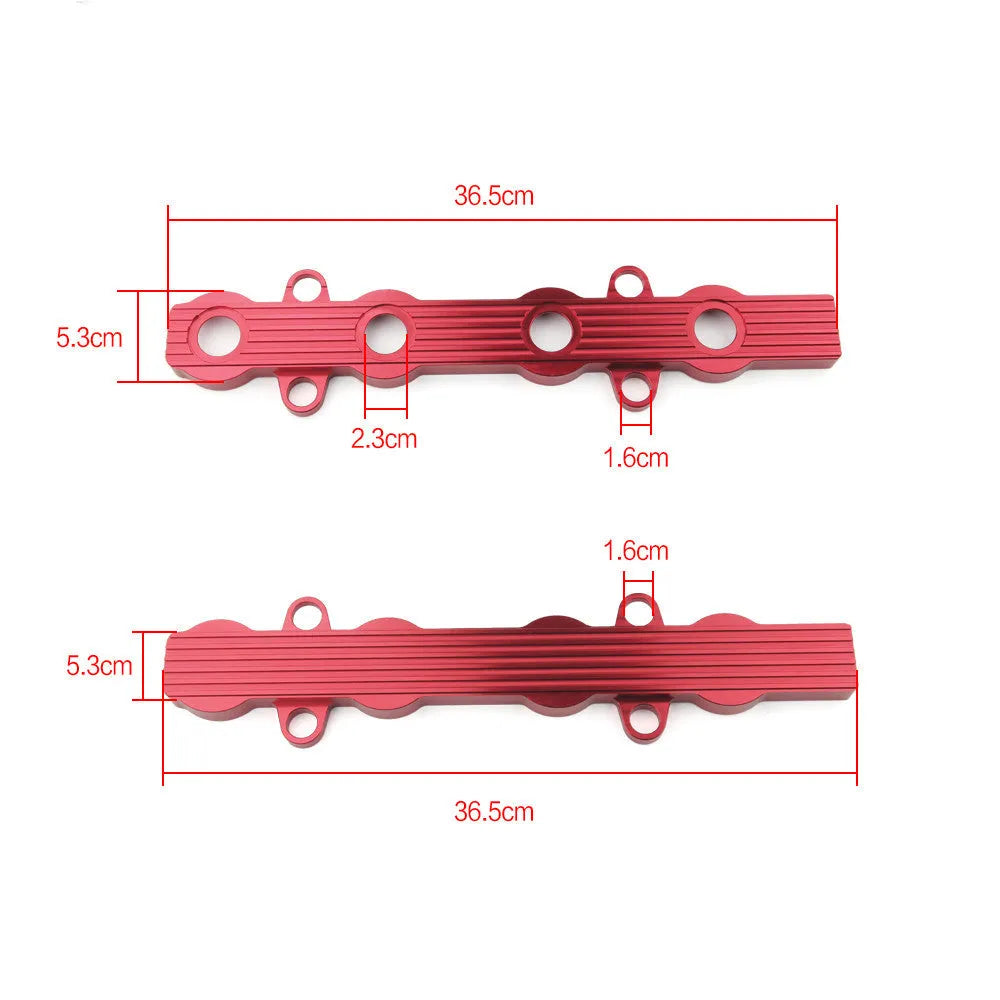 Aluminium engine hood replacement panel showing colour options: blue, red, and silver.