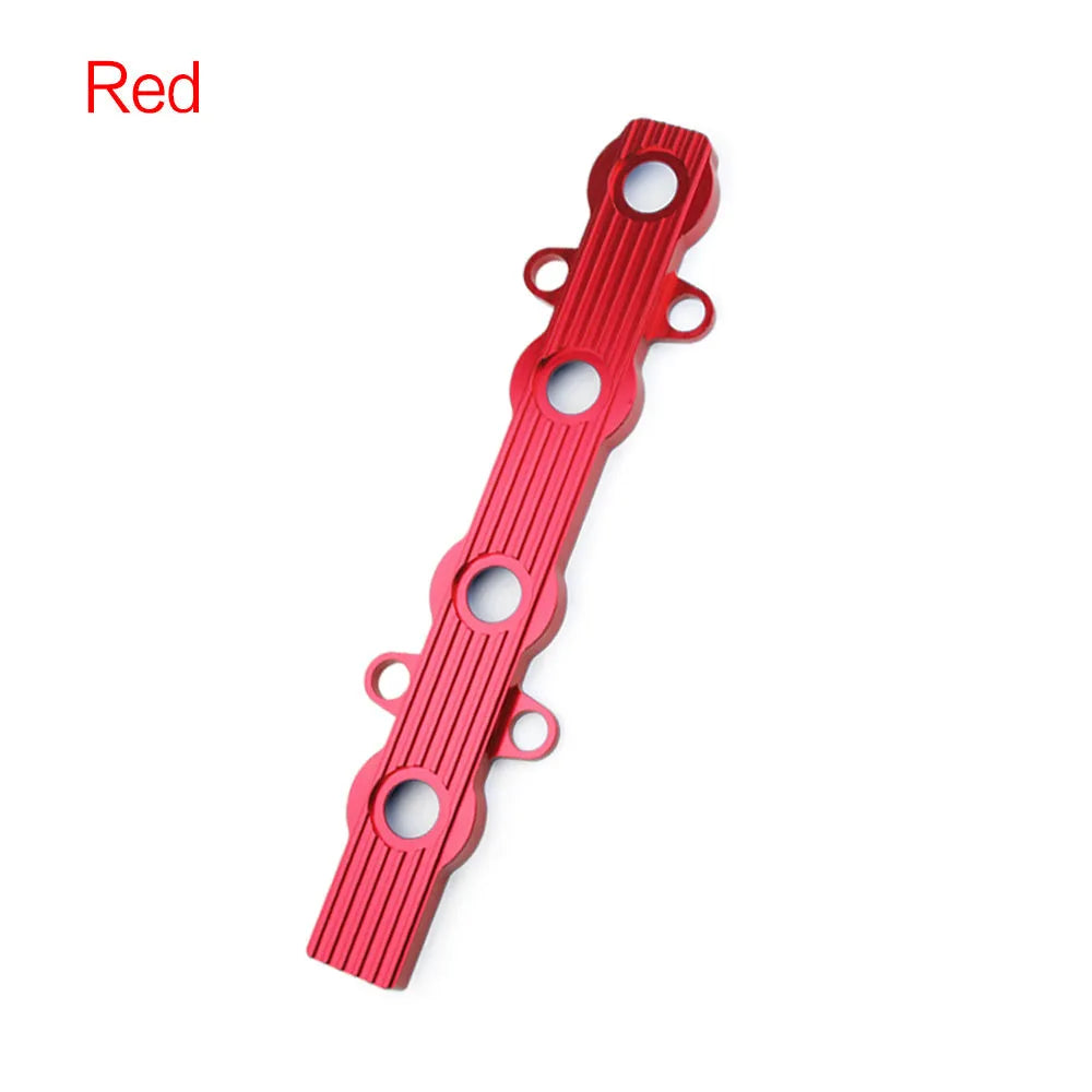 Aluminium engine hood replacement panel showing colour options: blue, red, and silver.