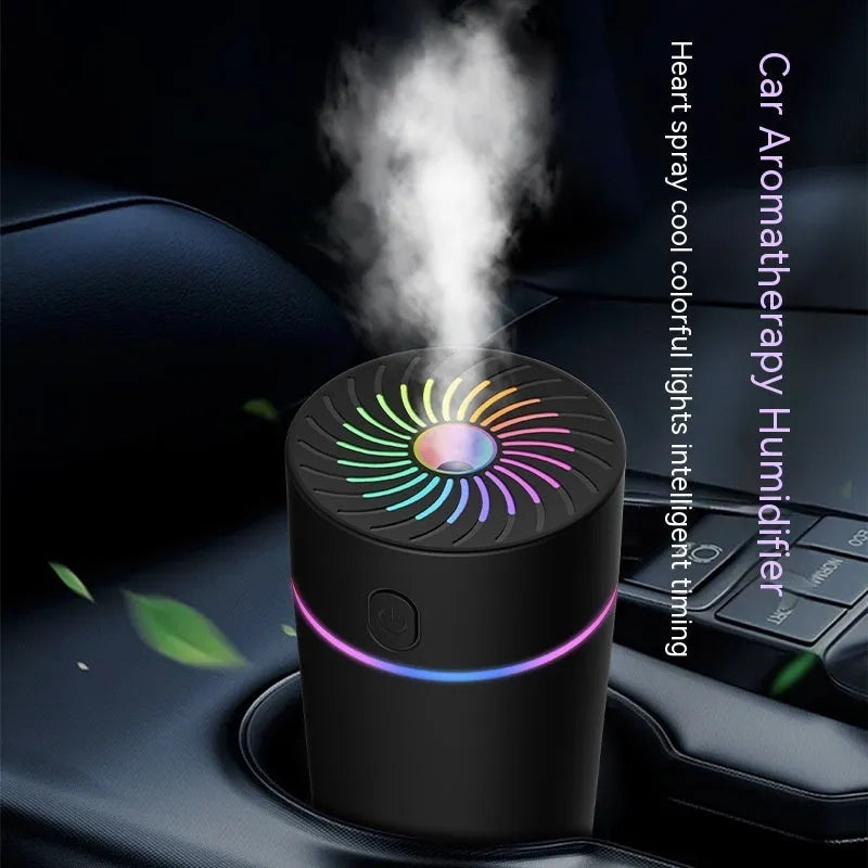 Car USB mini humidifier device with aromatherapy function in black colour variant with USB cable