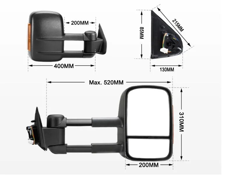Black electric exterior rear vision mirror with LED lights for D23 NP300 Navara 2015 onwards