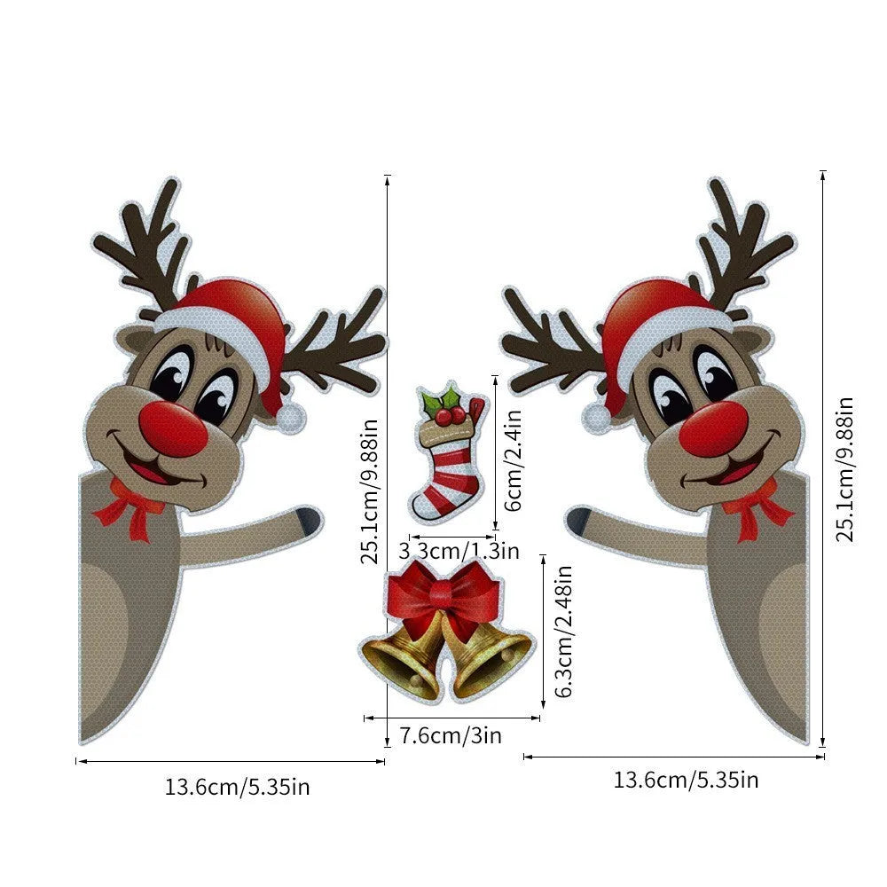 Christmas elk cartoon bumper stickers with magnetic reflective backing