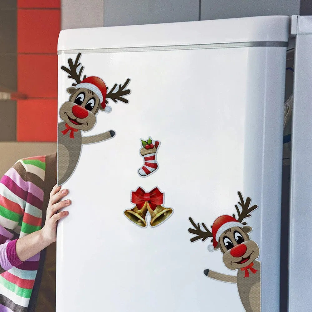 Christmas elk cartoon bumper stickers with magnetic reflective backing