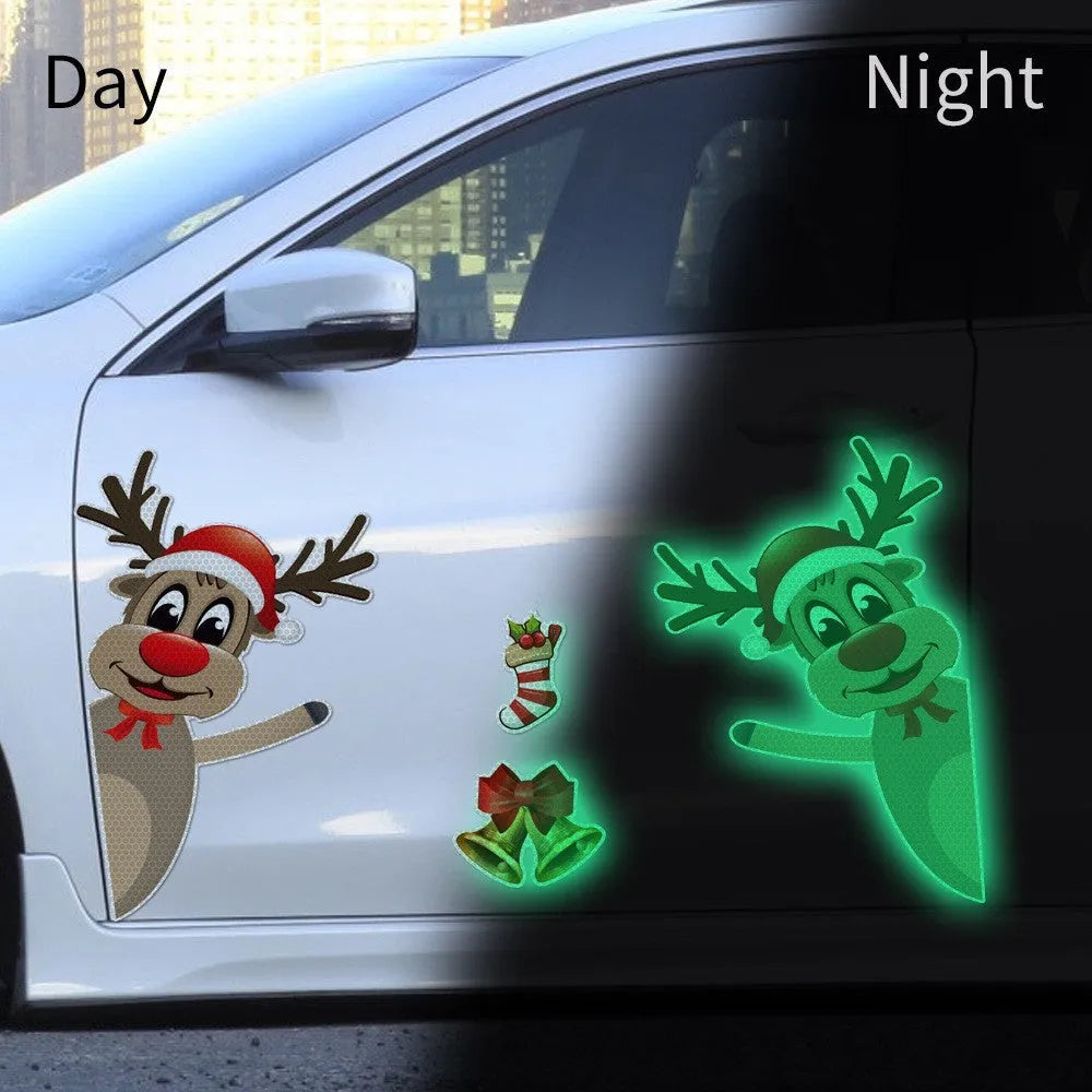 Christmas elk cartoon bumper stickers with magnetic reflective backing