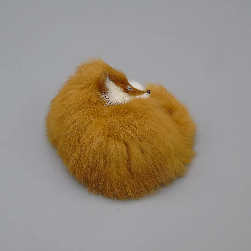 Artificial fox fur car decoration handicraft model in red, white, or yellow, 15cm long.