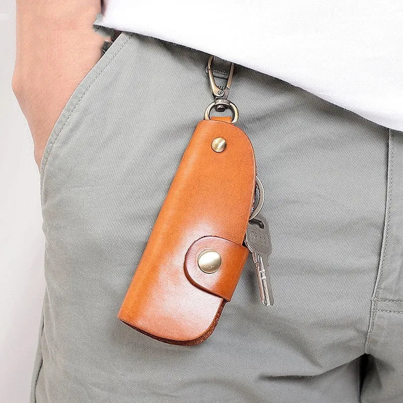 Genuine leather key storage bag for car keys in short length style