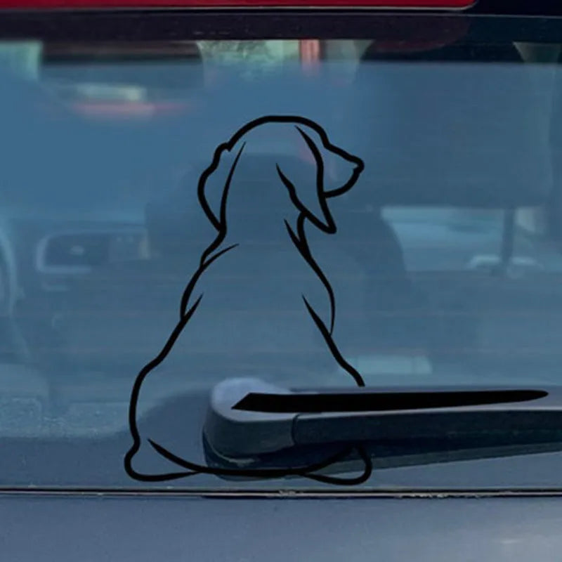 Cartoon dog car sticker with back wiper design in black or white colours for rear window decoration