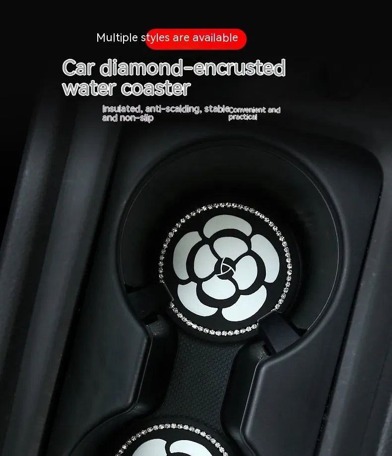 PVC non-slip car cup holder coaster mat in a black and white checkerboard pattern