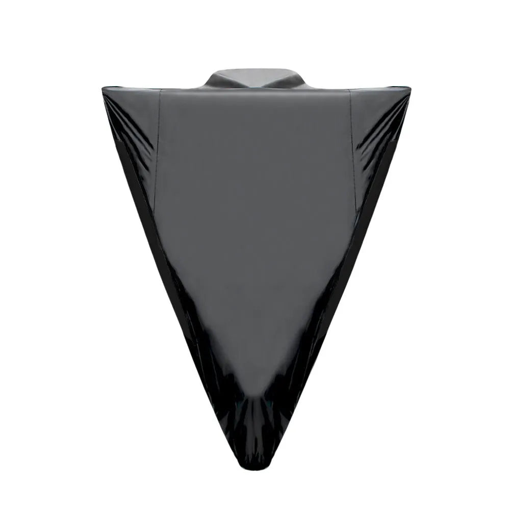 Motorcycle rain cover for electric vehicles in black with red accents showing anti-theft features