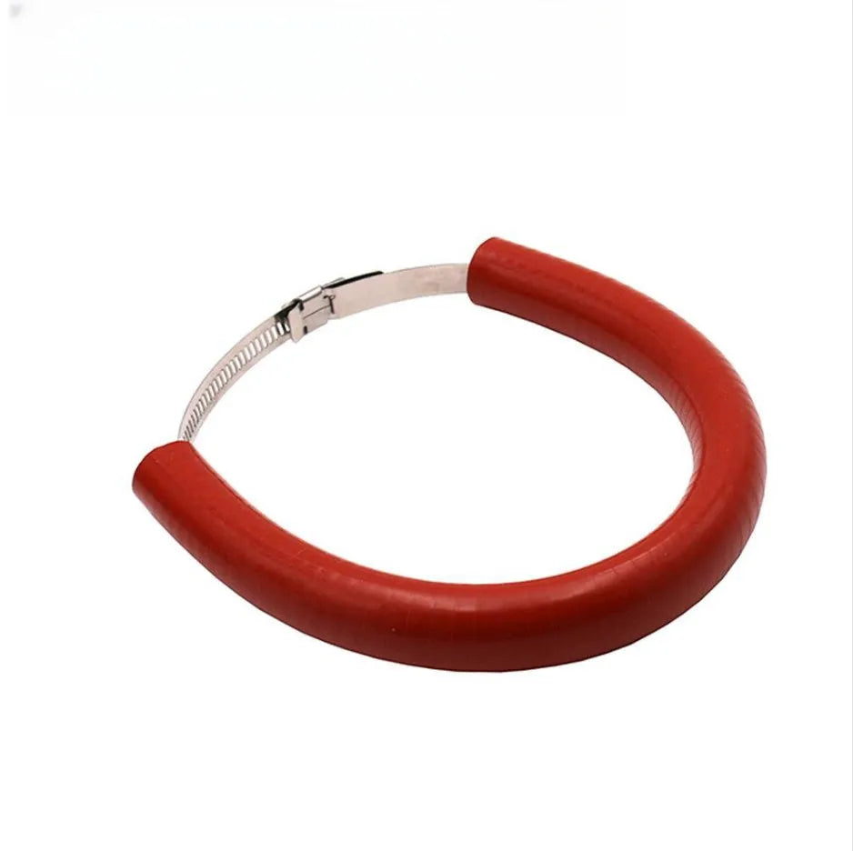 Universal motorcycle exhaust pipe anti-drop wring in black, blue, and orange colours with an exhaust gasket.