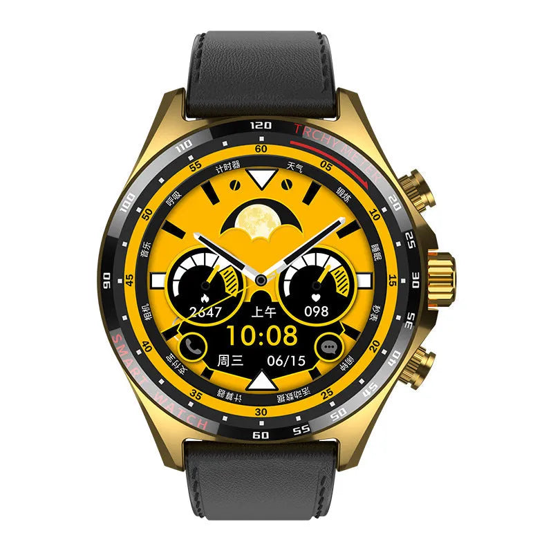 Smart watch with health monitoring display showing heart rate and activity data