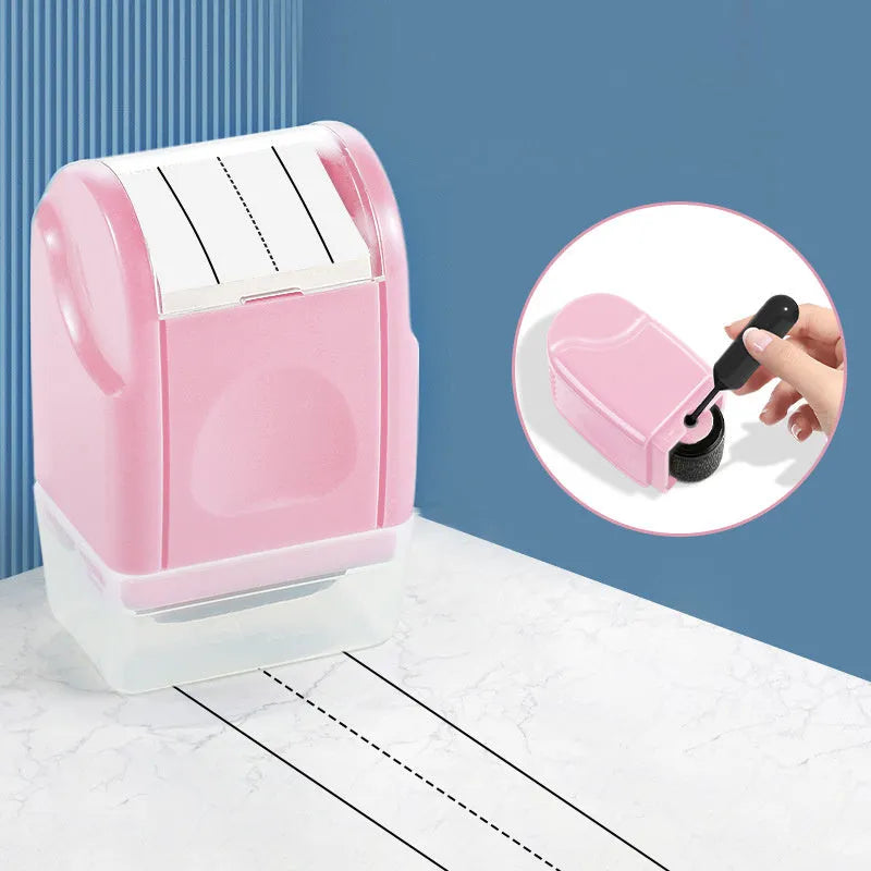 Plastic educational roller seal stamp with English line pattern in seven colour options