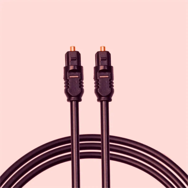 Black 2-metre fibre optic audio cable with 4mm square Toslink connectors on both ends