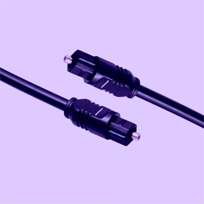 Black 2-metre fibre optic audio cable with 4mm square Toslink connectors on both ends
