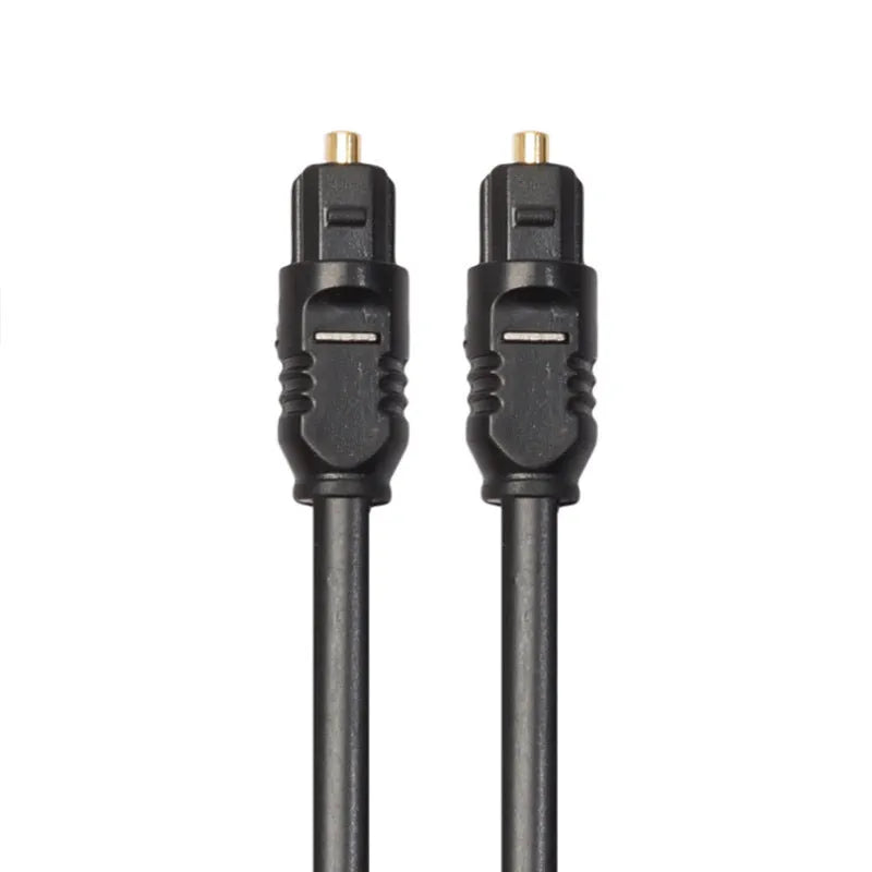 Black 2-metre fibre optic audio cable with 4mm square Toslink connectors on both ends