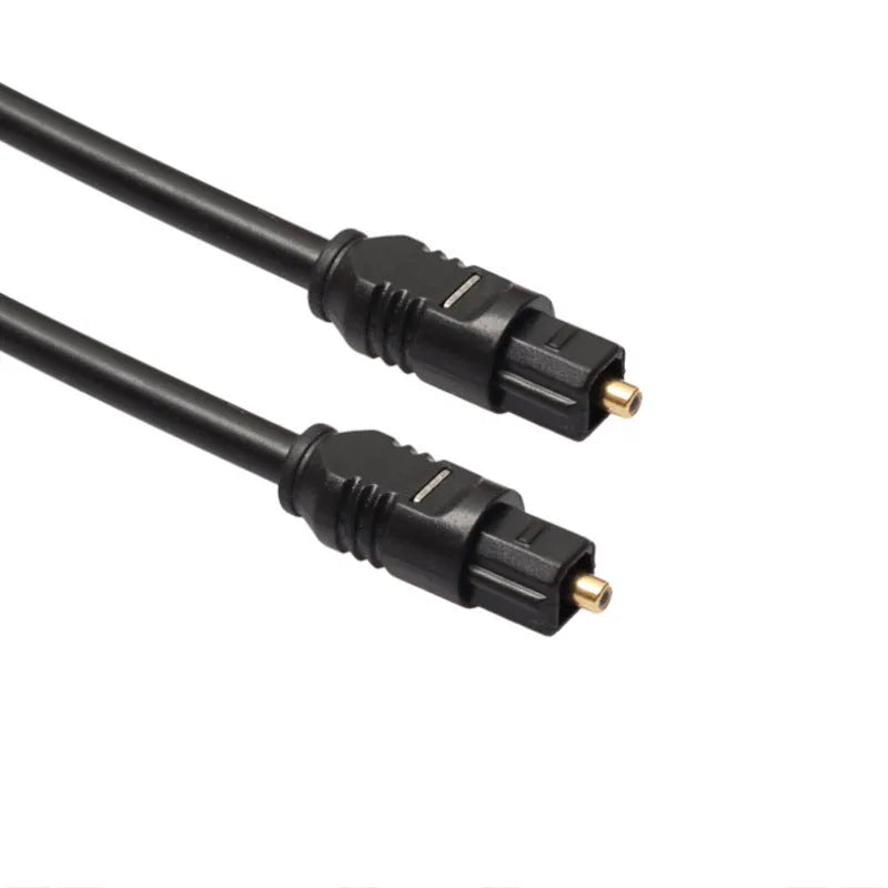 Black 2-metre fibre optic audio cable with 4mm square Toslink connectors on both ends