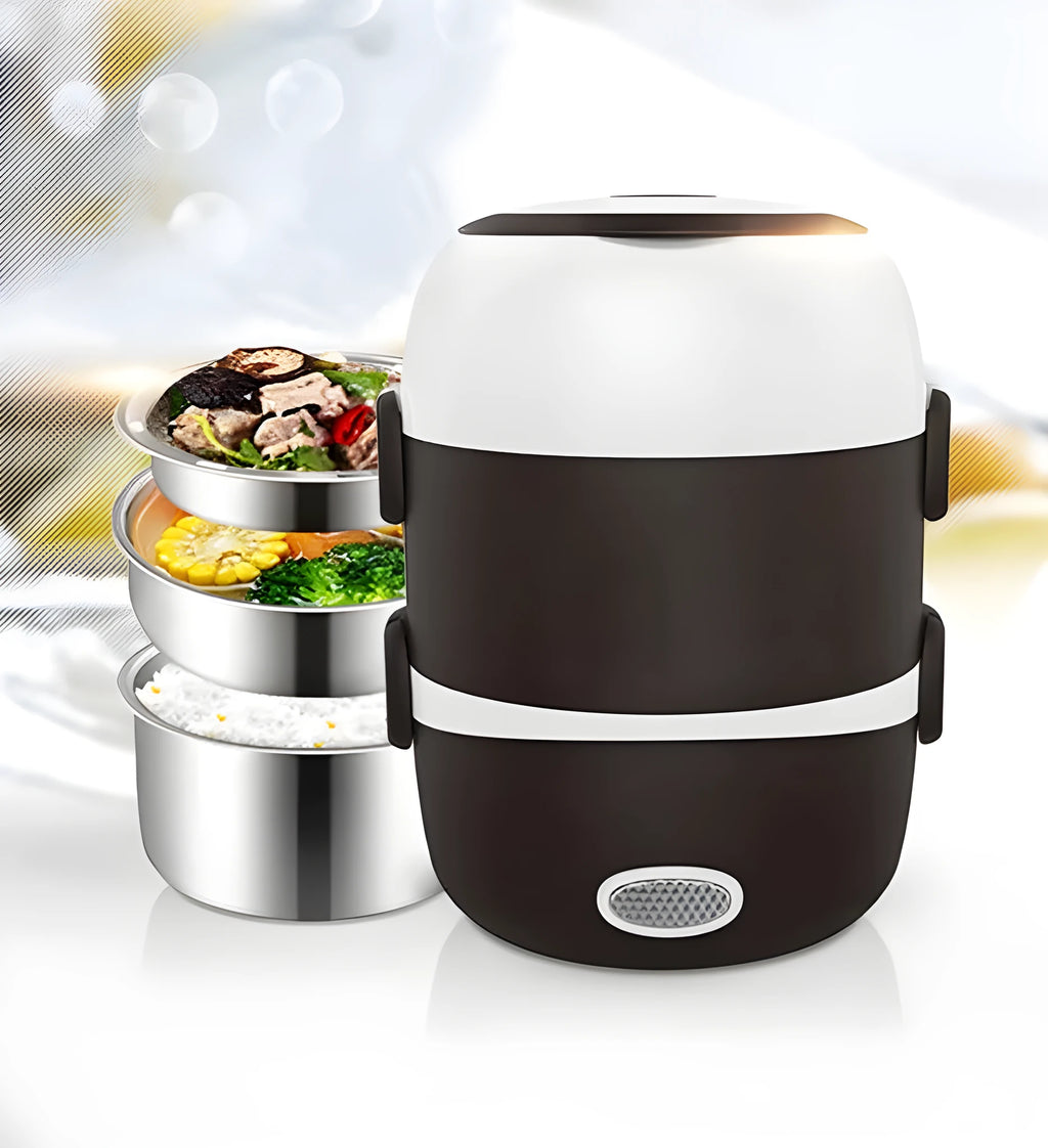 White multi-function electric lunch box with USB cable and two-layer or three-layer design options