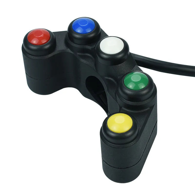 Five-colour rotary automotive switch with key lock for motorcycle and car accessory control.