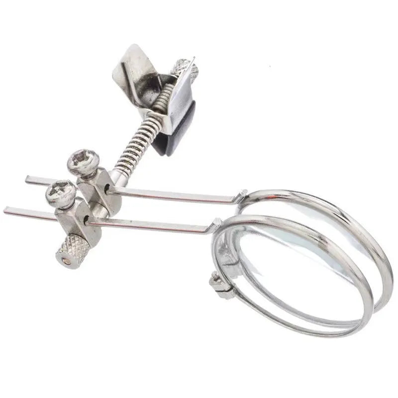 Auxiliary reading glasses double clip with a metal bracket and glass lens.