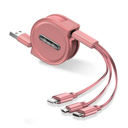 3 in 1 telescopic charging cable extended to 120 cm length with multiple connector options