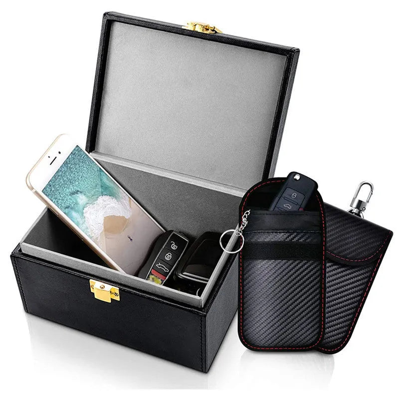 RFID shielding box and two key cases with carbon fiber anti-theft protection