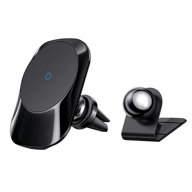 Magnetic car wireless charging stand with dashboard and air vent mounting bases
