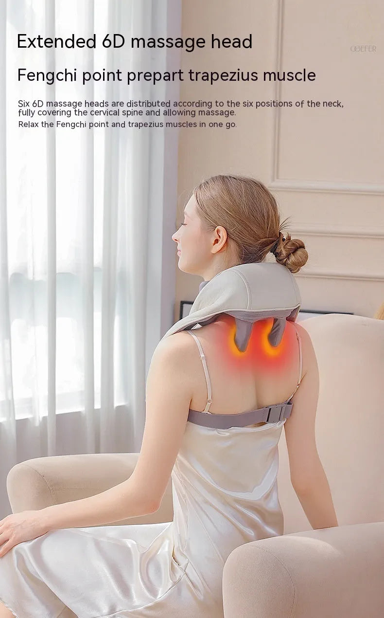 Milky white rechargeable shoulder and neck kneading massager with infrared function.