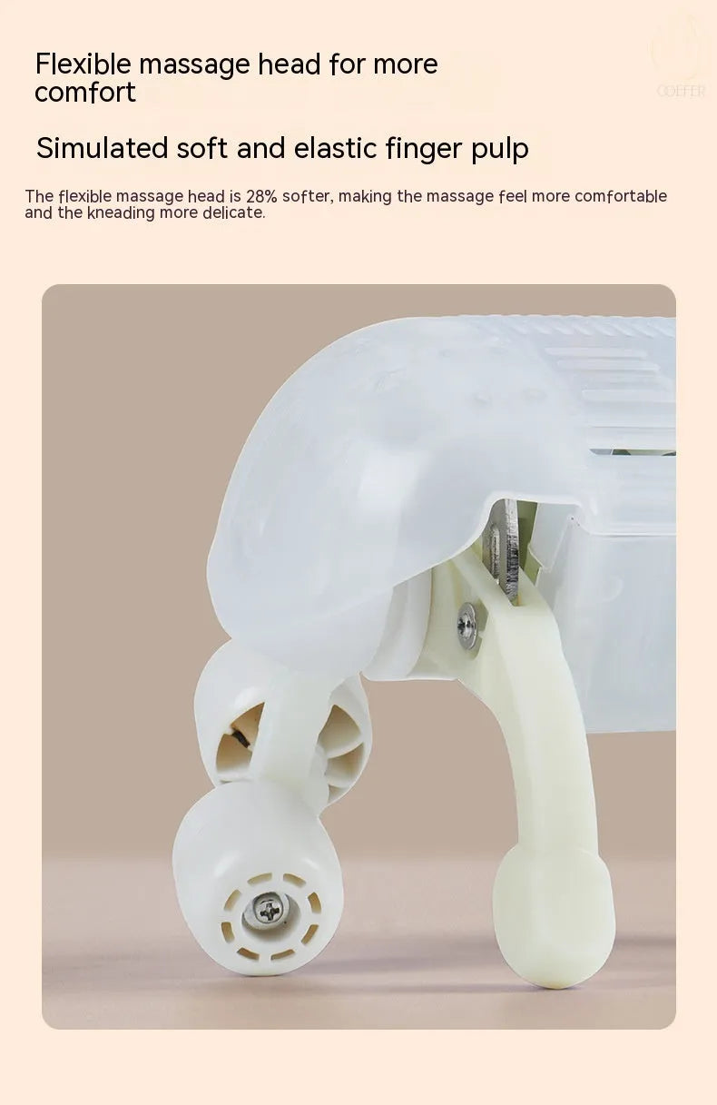 Milky white rechargeable shoulder and neck kneading massager with infrared function.