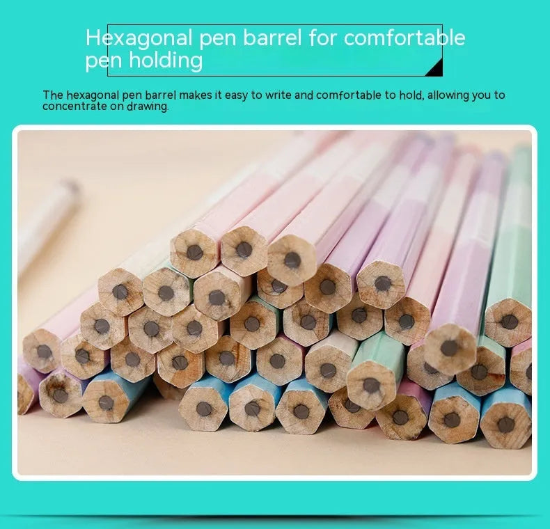 Basswood six-angle thermal transfer pencils with wooden barrels and HB refills in pack of 50