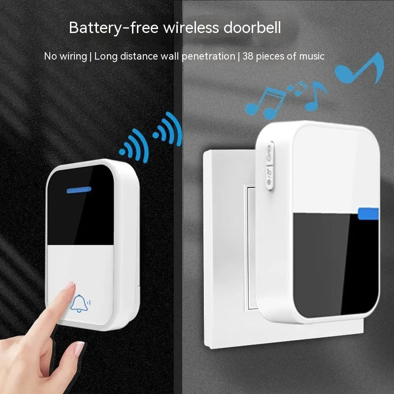 White plastic wireless doorbell system with receiver and transmitter components for long-distance home use