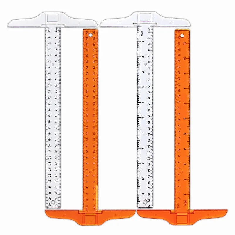 30cm transparent plastic T-shaped ruler with dual centimetre and British imperial measurement scales