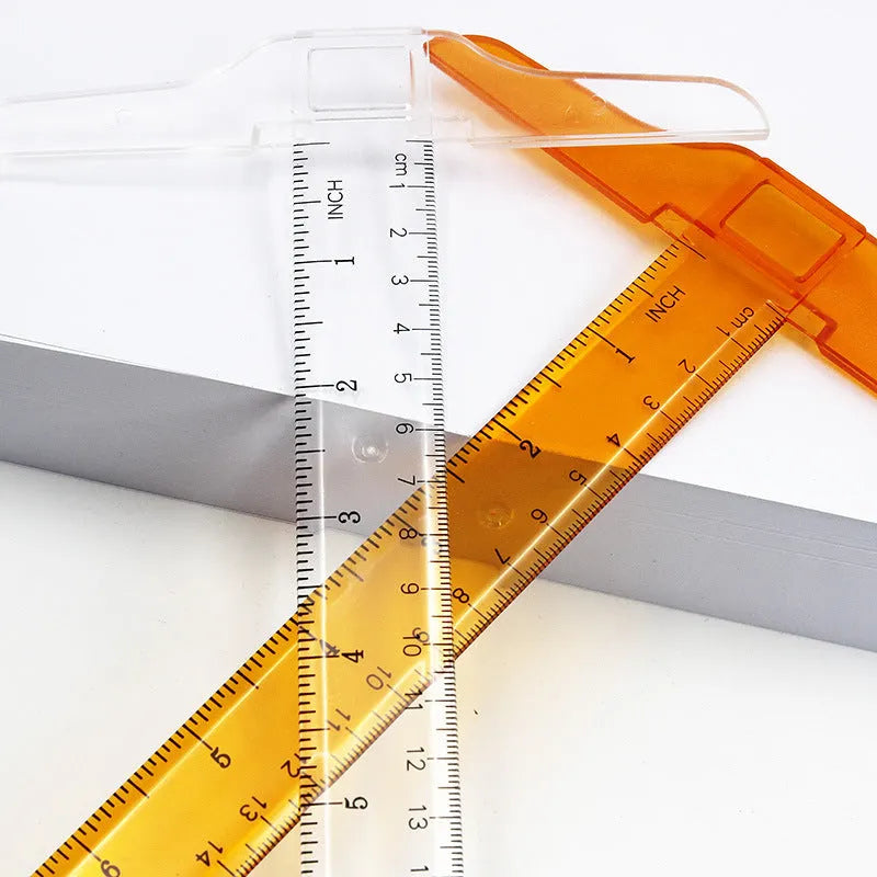 30cm transparent plastic T-shaped ruler with dual centimetre and British imperial measurement scales