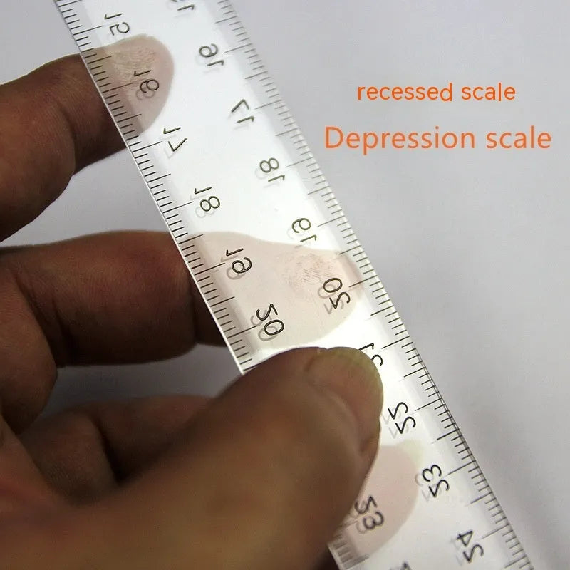30cm transparent plastic T-shaped ruler with dual centimetre and British imperial measurement scales
