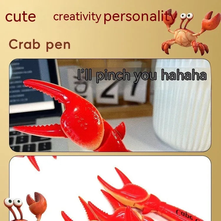 Creative crab pressing can clip ballpoint pen showing interactive mechanism and clip functionality
