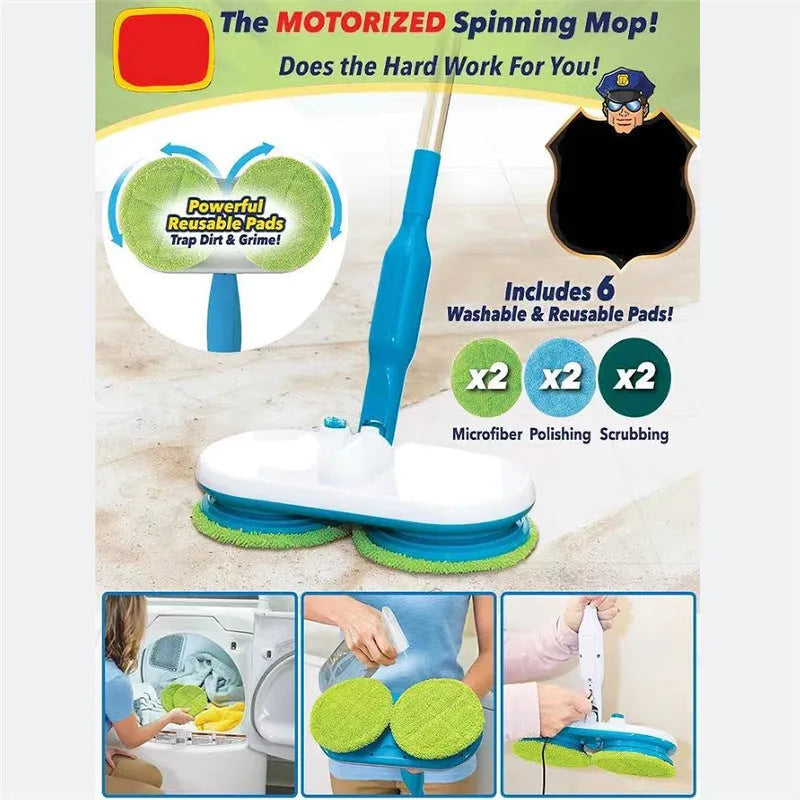 Wireless electric floor mop with USB charging port and multiple cleaning pads