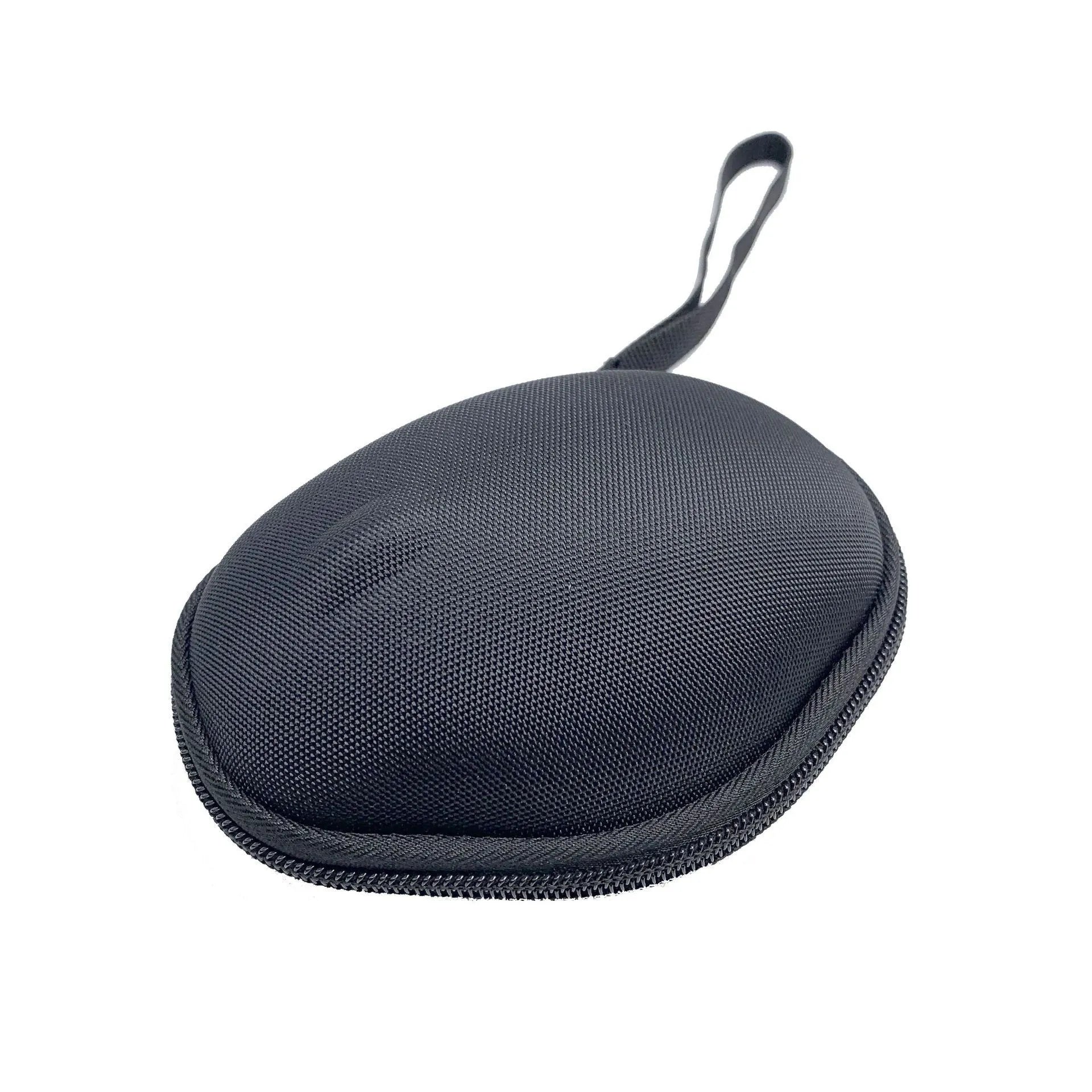 Black nylon protective case for Logitech M720 mouse with grey internal lining and thermal transfer detailing