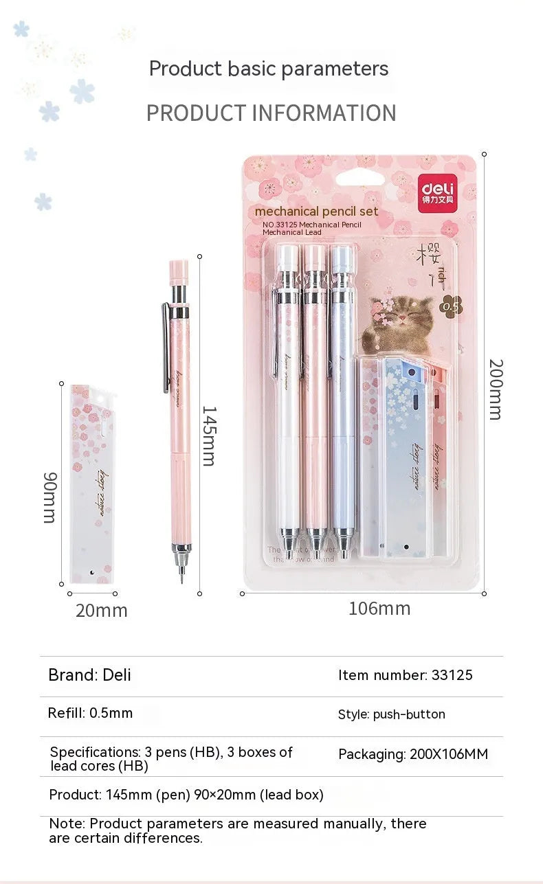 Mixed colour cartoon design automatic pencils and HB refill boxes set