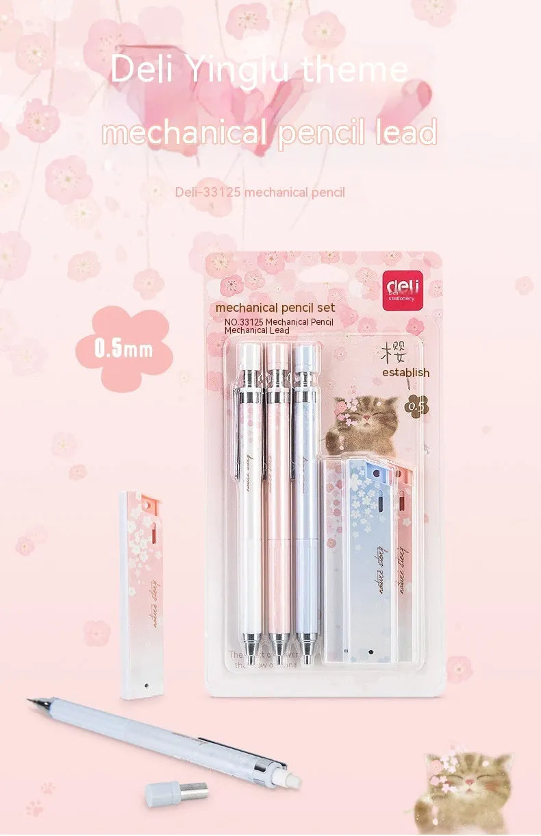 Mixed colour cartoon design automatic pencils and HB refill boxes set
