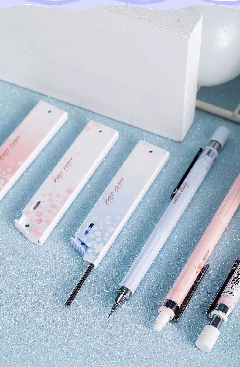 Mixed colour cartoon design automatic pencils and HB refill boxes set