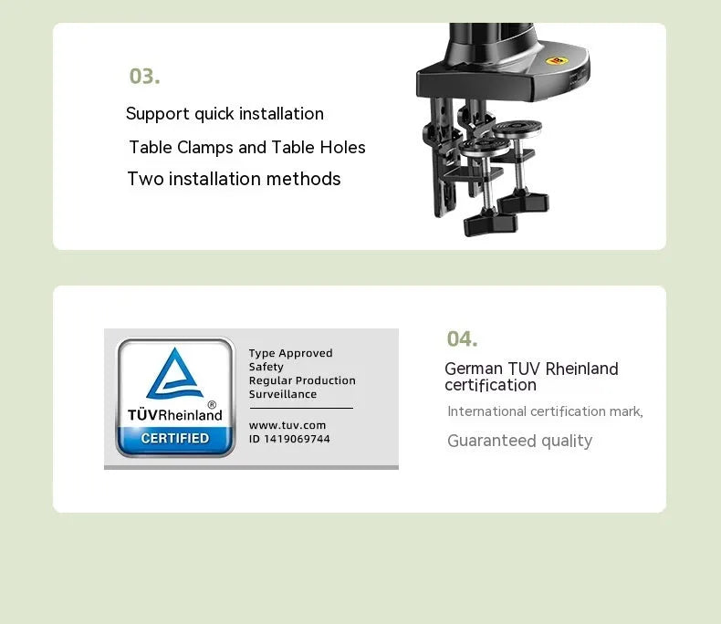 Aluminium and plastic dual screen monitor bracket with lifting mechanism, for VESA 75x75 or 100x100 mm mounts.