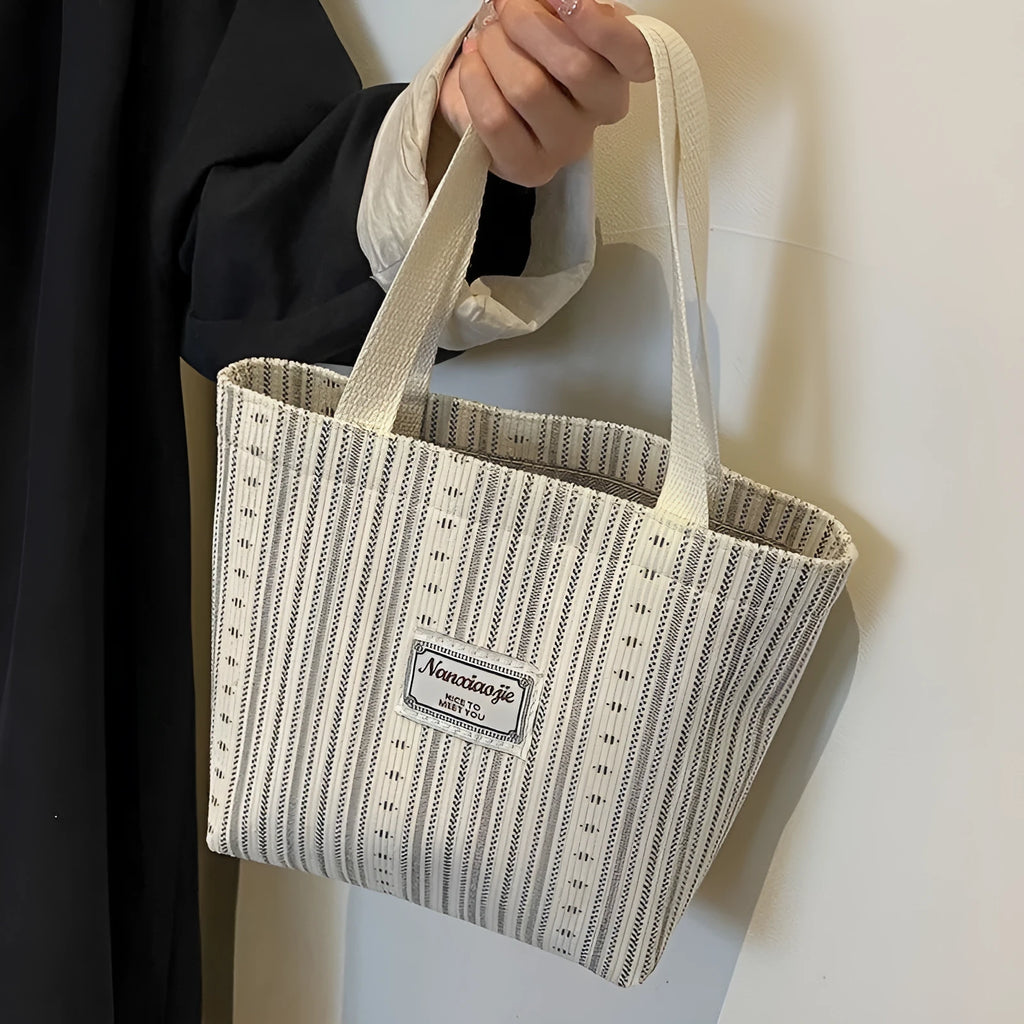Japanese style corduroy handbag in ivory white, grey, or dark brown with large capacity