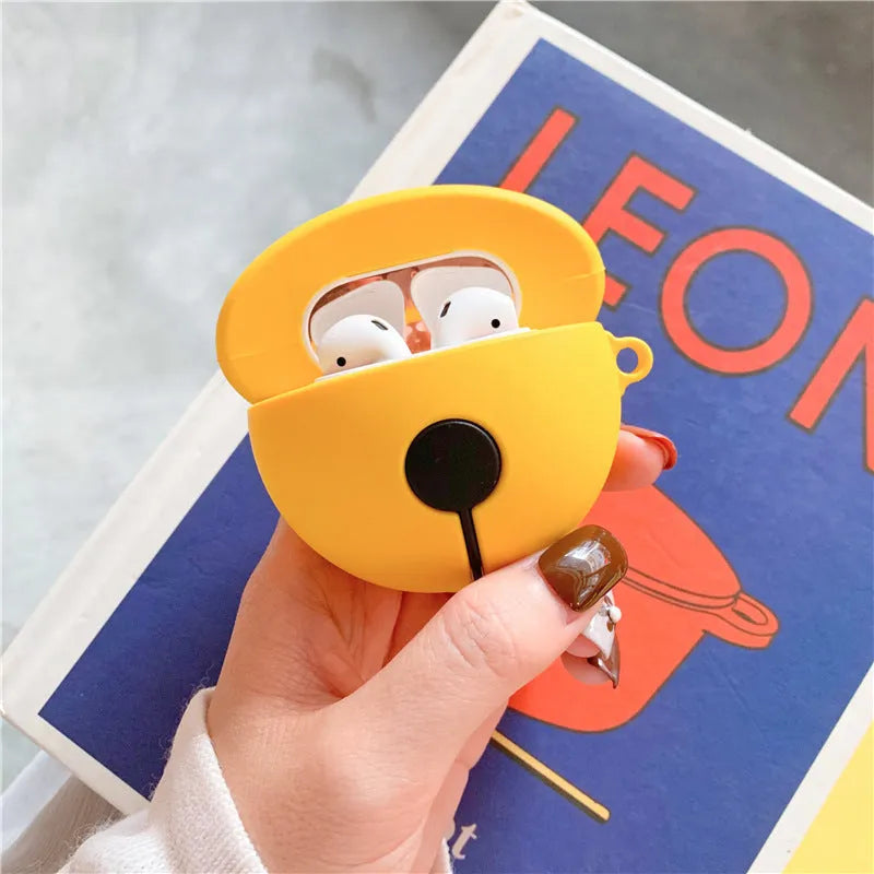 Bright yellow silicone case with bell charm for AirPods 1st and 2nd generation