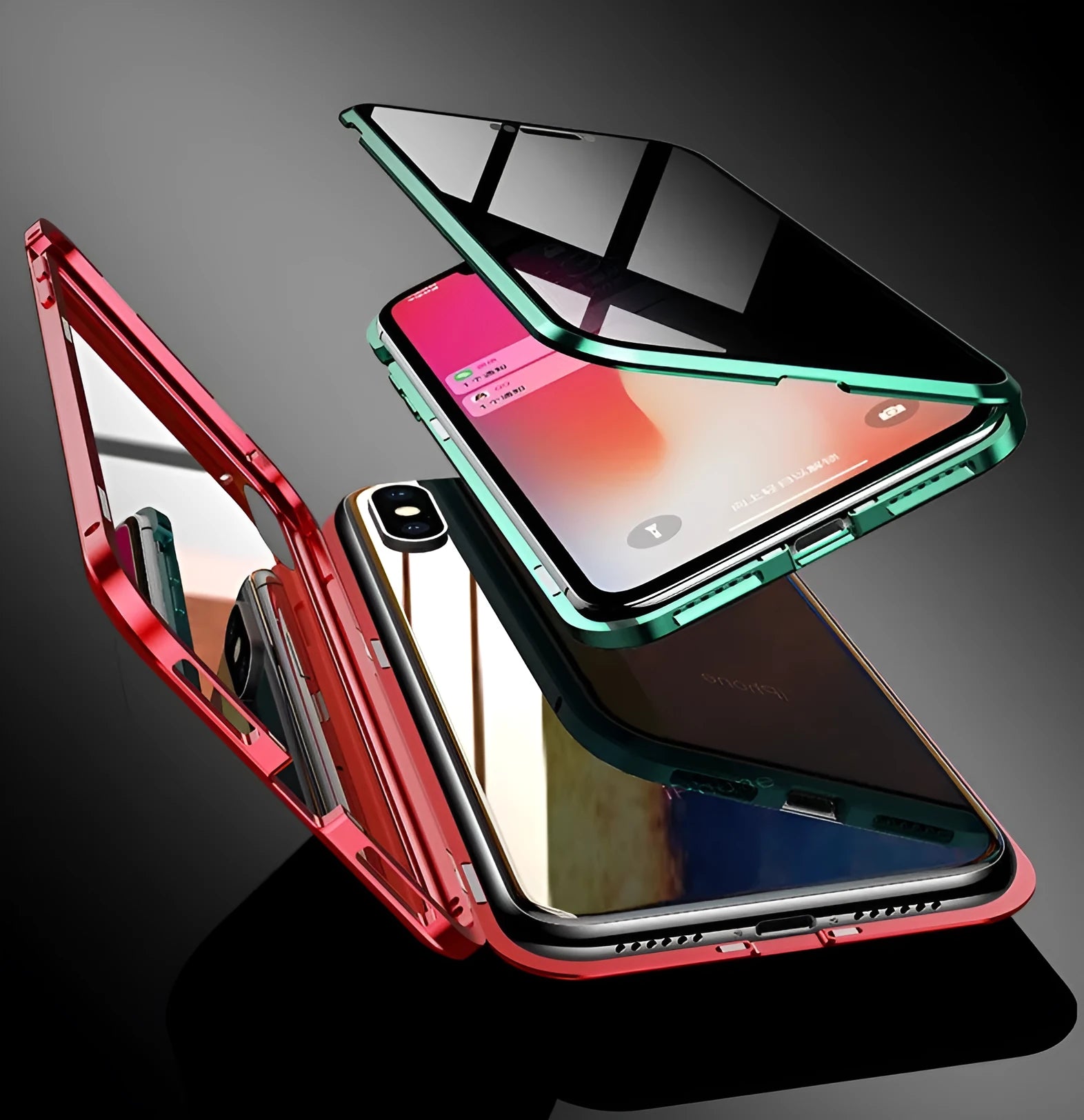 Anti-peeping magnetic clamshell phone case for Samsung Galaxy in black with double-sided glass