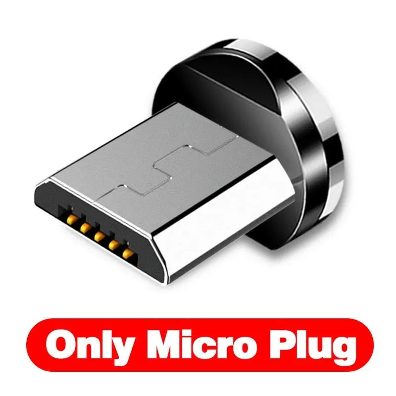 Black magnetic charging cable with aluminium alloy connectors and Micro USB, Type C, and Apple compatible magnetic tips.