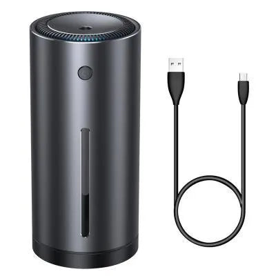 Black aluminum alloy car diffuser humidifier with USB connection removing 99.98% of dust and odours