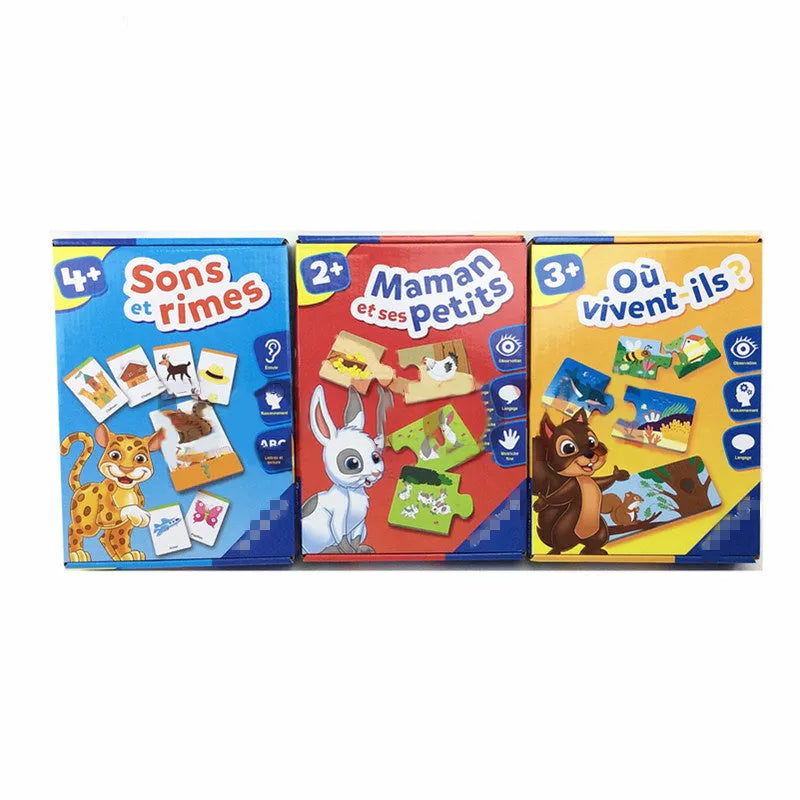 French educational puzzle toy with 12 pairs of picture-word matching cards for children
