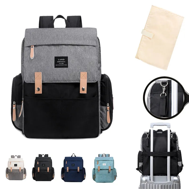 LAND Mommy large capacity Oxford cloth diaper backpack with changing mat in multiple colour choices
