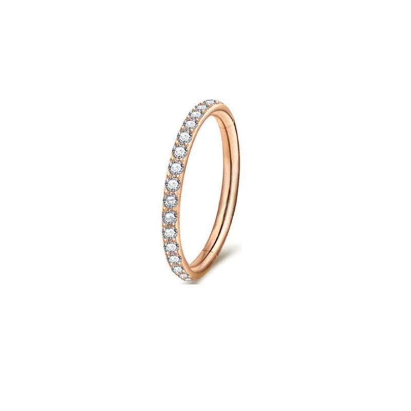 316 stainless steel seamless nose ring with diamond front in gold finish